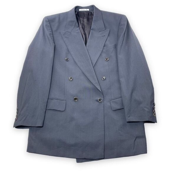 BOSS Hugo Boss Blazer Mens 40L Navy Pinstripe Double Breasted Al Capone Catania - Picture 1 of 12